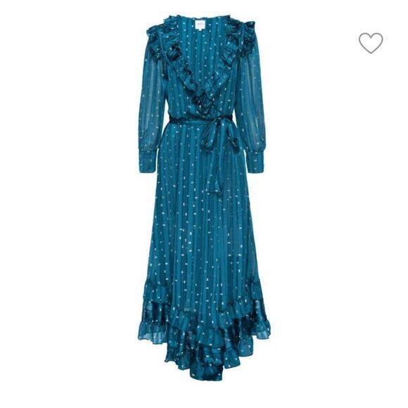 Misa Gabriella Ruffle Midi Dress Holiday Teal Size XS - Picture 4 of 16